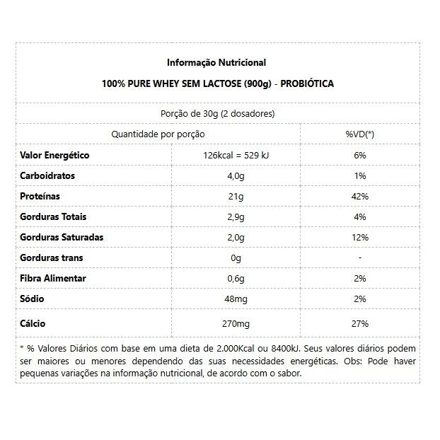 100% Pure Whey Zero Lactose (900g) - Sabor: Baunilha