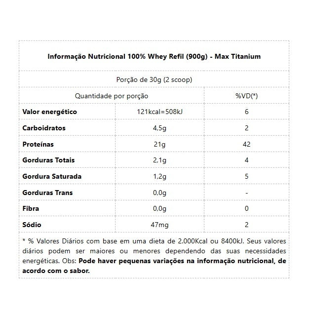 100% Whey Refil (900g) - Sabor: Baunilha