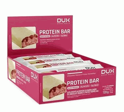 Dux Protein Bar Display (12 unid. 60g) - Sabor: Chocolate branco c/ Frutas vermelhas