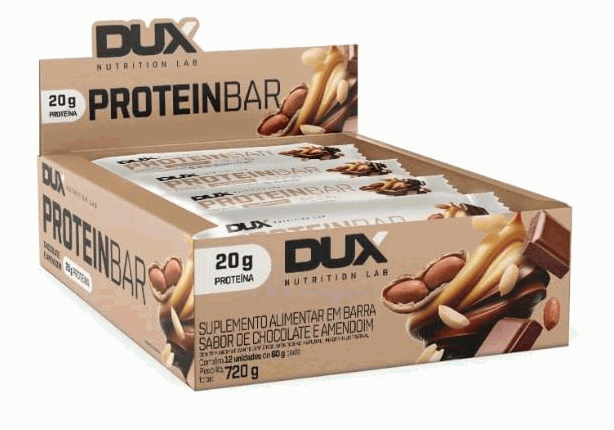 Dux Protein Bar Display (12 unid. 60g) - Sabor: Chocolate c/ Amendoim