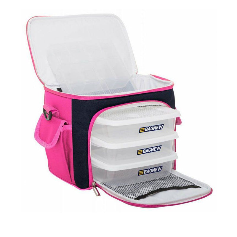 Bolsa Térmica 3 Potes - Azul Marinho com Rosa Fit - Padrão: Único
