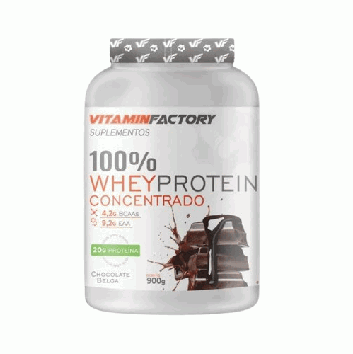 100% Whey Concentrado Pote (900g) - Sabor: Chocolate Belga