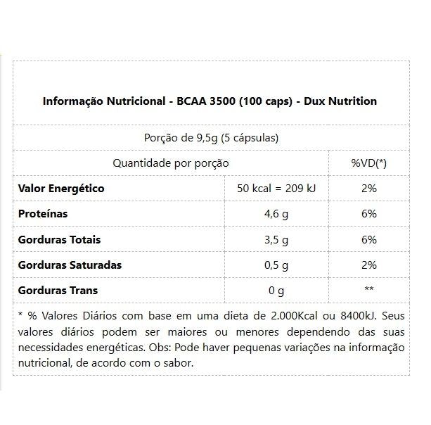 BCAA 3500 (100 caps) - Padrão: Único