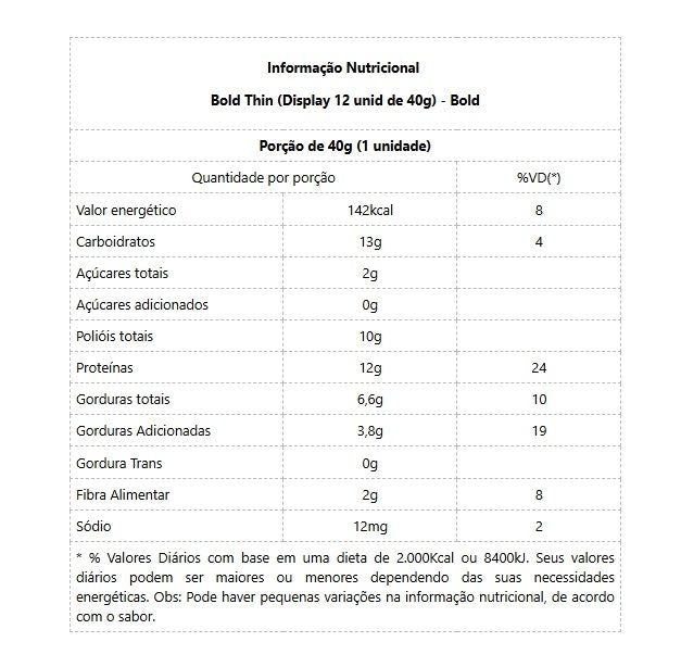 Bold Bar Thin (Display 12 unid de 40g) - Sabor: Trufa de Morango.
