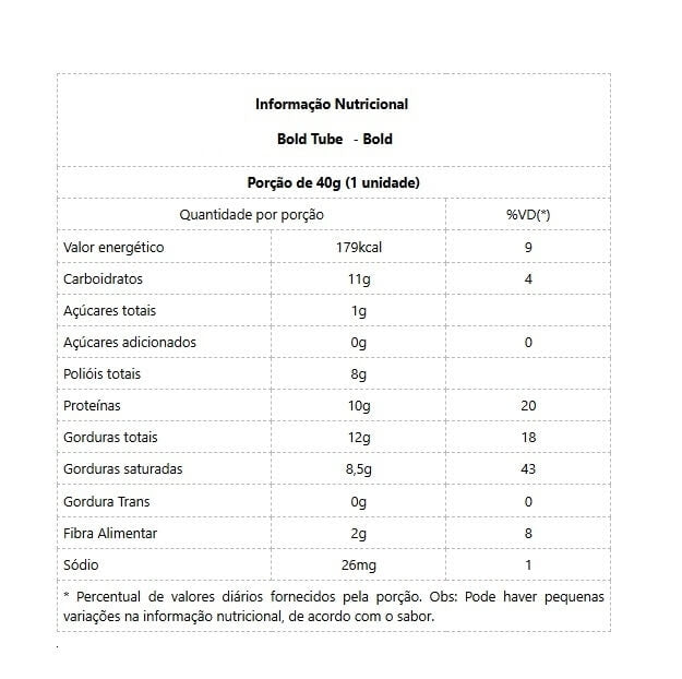 Bold Tube (40g) - Sabor: Paçoca