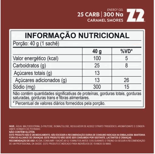 Energy Gel Z2 (sachê 40g) - Sabor: Caramel Smores