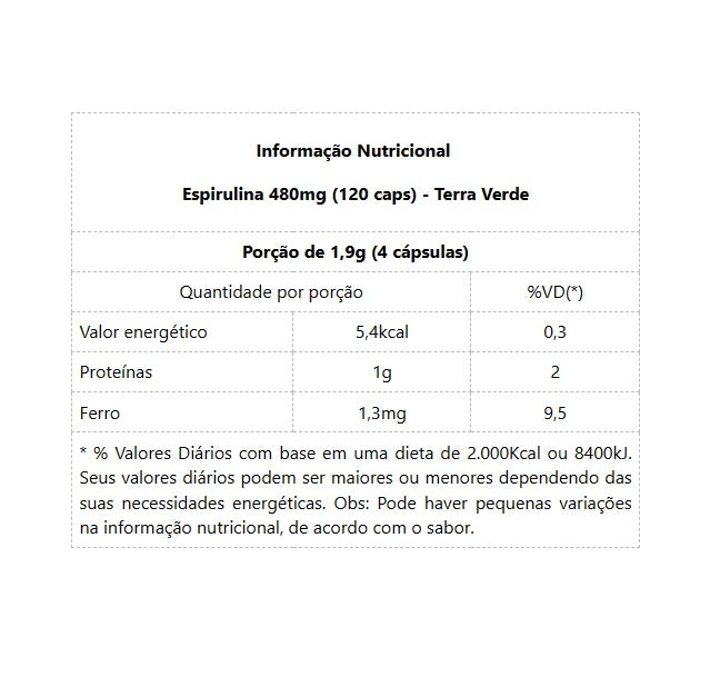 Espirulina 480mg (120 caps) - Padrão: Único