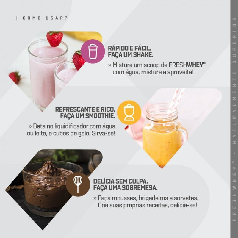 Fresh Whey Display 290g (10 Sachês de 29g) - Sabor: Vitamina de Frutas (300g).