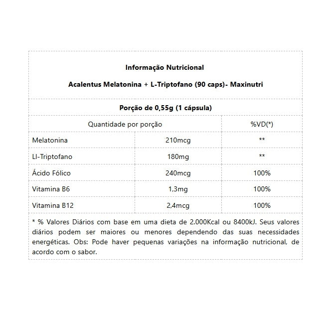 Acalentus Melatonina + L-Triptofano (90 caps) - Padrão: Único