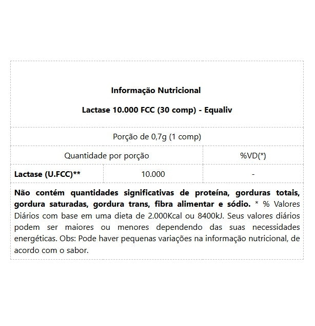 Lactase 10.000 FCC (30 comp) - Padrão: Único