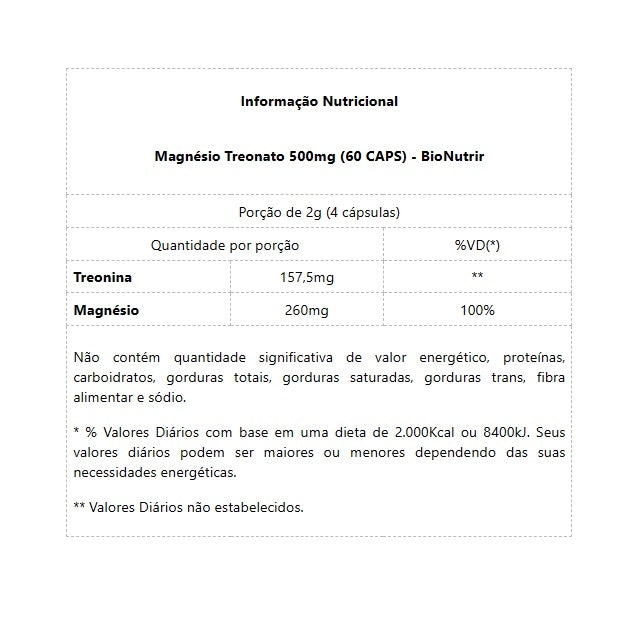 Magnésio Treonato 500mg (60 caps) - Padrão: Único