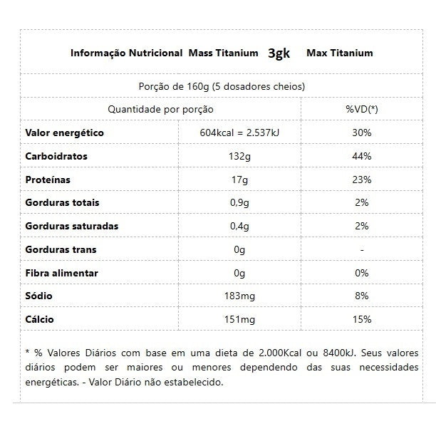 Mass Titanium 17500 (3kg) - Sabor: Coco