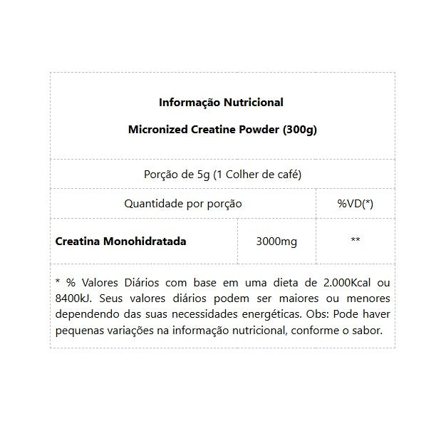 Micronized Creatine Powder (300g) - Padrão: Único