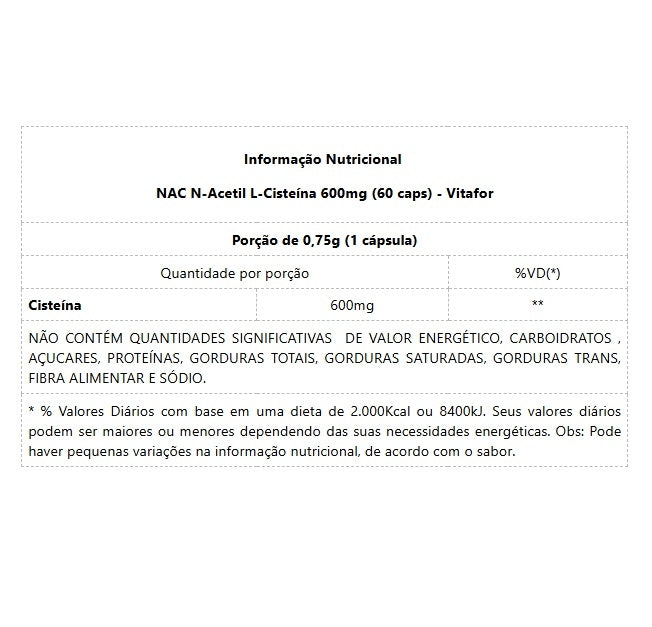 NAC N-Acetil L-Cisteína 600mg (60 caps) - Padrão: Único