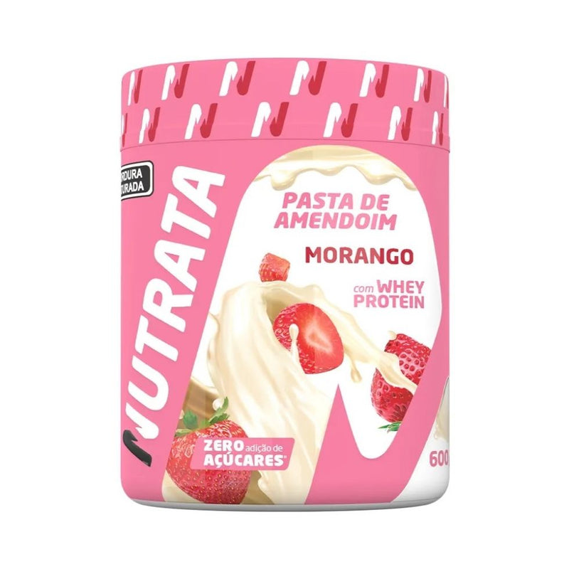 Pasta de Amendoim com Whey Protein (600g) - Sabor: Morango