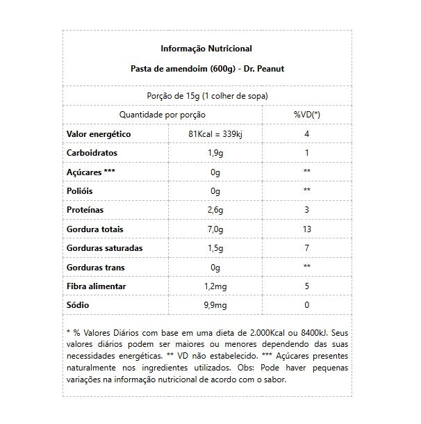 Pasta de Amendoim (600g) - Sabor: Brigadeiro de Colher