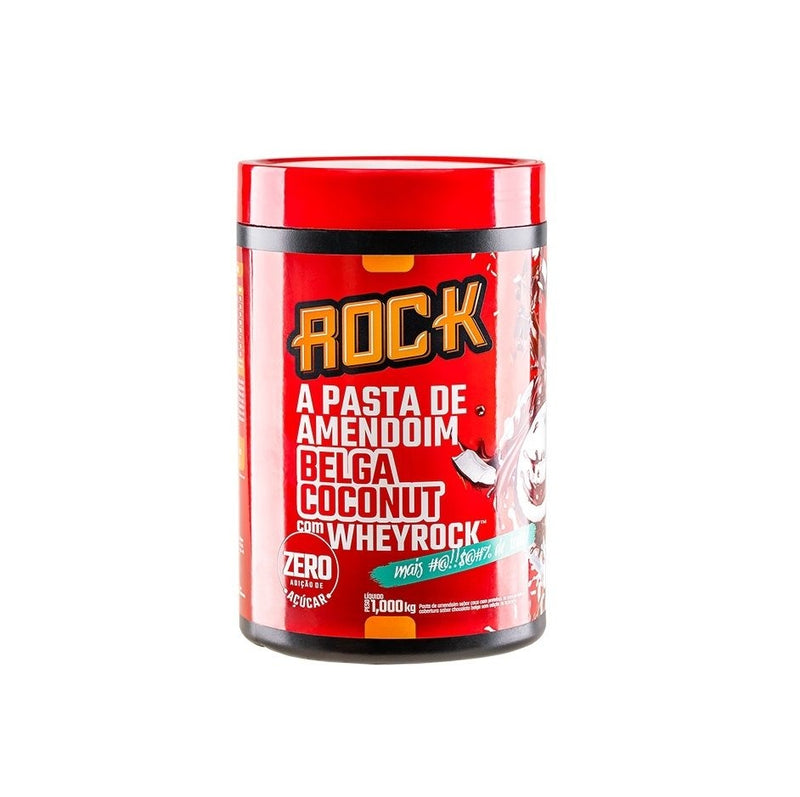 Pasta de Amendoim Whey Rock (1kg) - Sabor: Belga Coconut c/ Whey Rock.