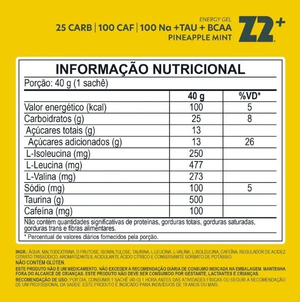 Energy Gel Z2+ (Display 10 sachês 40g) - Sabor: Pineapple Mint (nova embalagem)