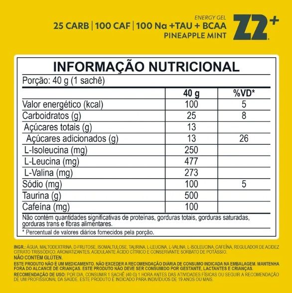 Energy Gel Z2+ (sachê 40g) - Sabor: Pineapple Mint (nova embalagem)