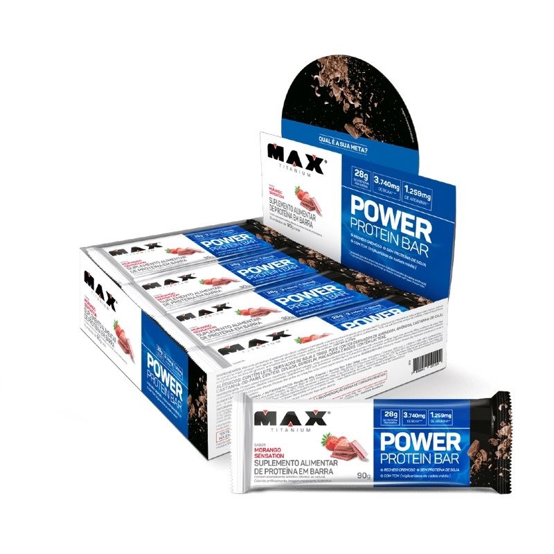 Power Protein Bar Caixa com 8 Unidades (720g) - Sabor: Morango Sensation