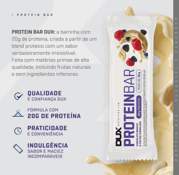 Dux Protein Bar (60g) - Sabor: Chocolate branco c/ Frutas vermelhas