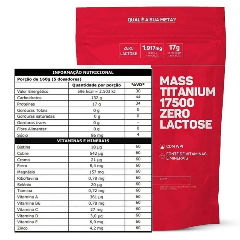 Mass Titanium 17500 Zero Lactose (2,4kg) - Sabor: Morango