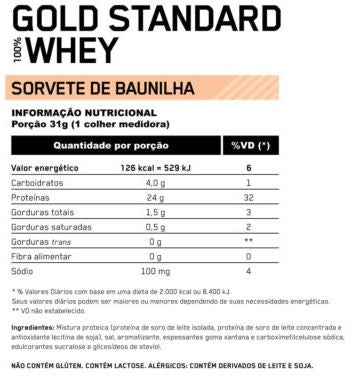 100% Whey Protein Gold Standard (2,270kg) - Sabor: Baunilha