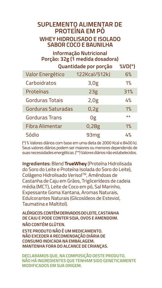 True Whey Display 320g (10 Sachês de 32g) - Hidrolisado e Isolado - Sabor: Coconut Icecream
