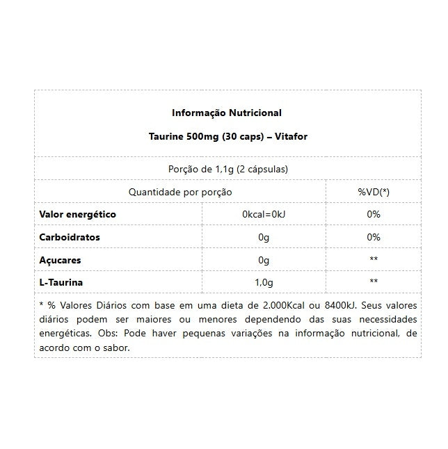Taurine 500mg (30 caps) - Padrão: Único