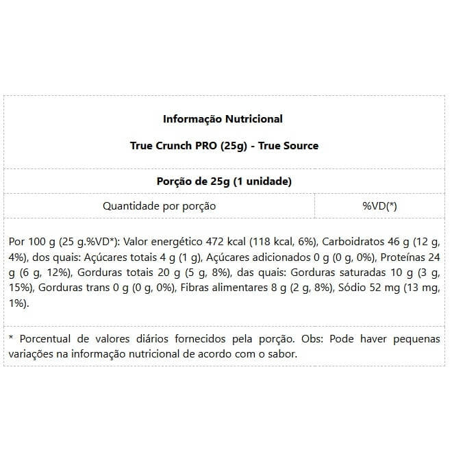 True Crunch PRO Display (12 unid. 25g) - Sabor: Cookies Cream c/ Cobertura de Choc. Meio Amargo