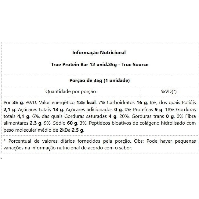 True Protein Bar Display (12 unid. 35g) - Sabor: Coconut