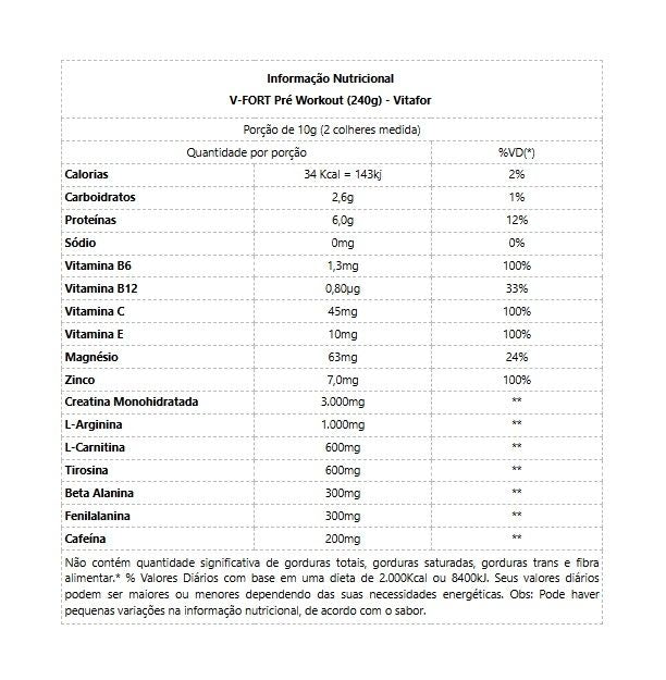 V-Fort Pre Workout (240g) - Sabor: Limão