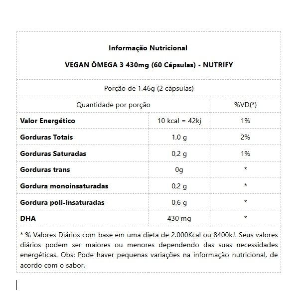 Vegan Ômega 3 DHA (60 caps) - Padrão: Único