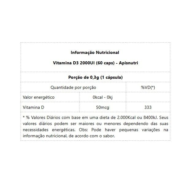 Vitamina D3 2000UI (60 caps) - Padrão: Único