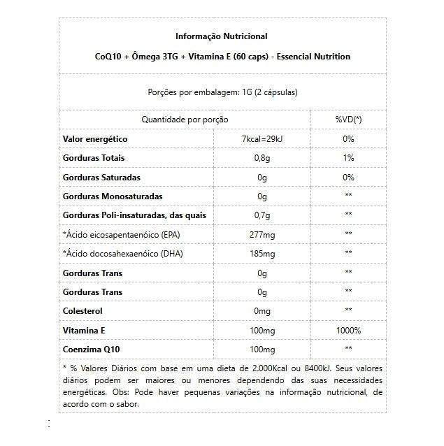 CoQ10 + Ômega 3TG + Vitamina E (60 caps) - Padrão: Único