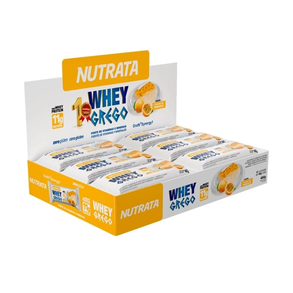 Whey Grego Bar Caixa com 12 Unidades (480g) - Sabor: Mousse de Maracujá